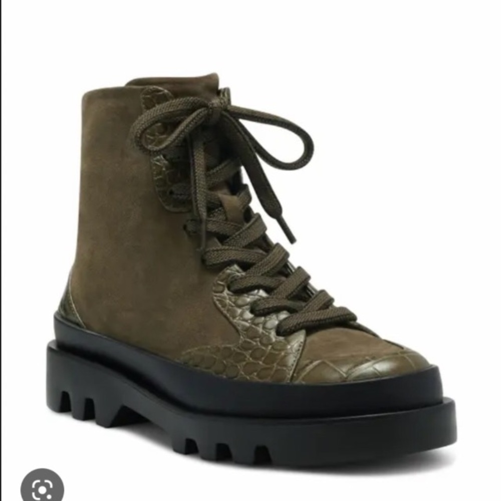 Vince Camuto Korigan Green Croc Suede Lug Sole Boot